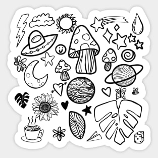 Black and White Nature Doodle Sticker